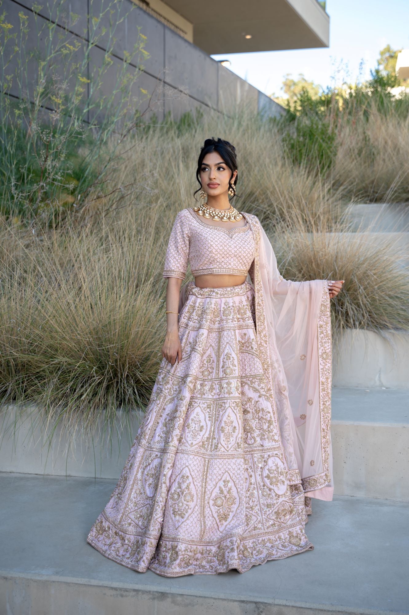 Indian Cerise Pink Zardozi Raw Silk Lehenga Choli (3-Piece) - Image 8