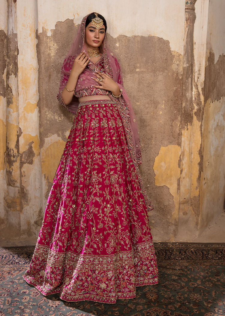 Fuschia Embellished Raw Silk Lehenga Set (3-Piece) - Image 3