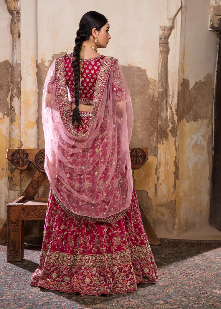 Fuschia Embellished Raw Silk Lehenga Set (3-Piece) - Image 5