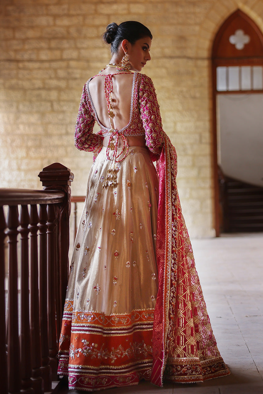 Pakistani Deep Pink Zardozi Raw Silk Lehenga Choli (3-Piece) - Image 7