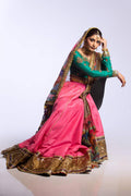 Pink and Jade Embroidered Raw Silk Lehenga Choli (3-Piece) - Image 4