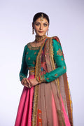 Pink and Jade Embroidered Raw Silk Lehenga Choli (3-Piece) - Image 6