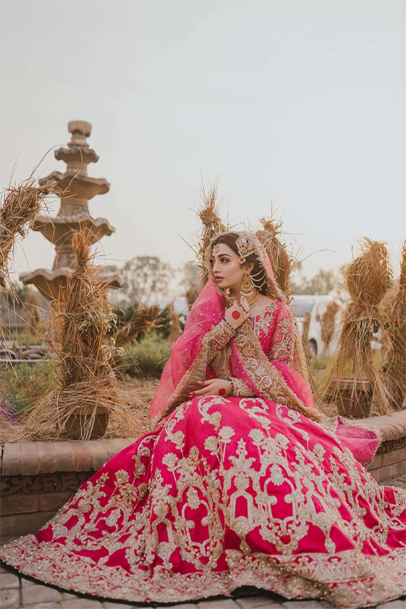 Shocking Pink Embroidered Raw Silk Lehnga Choli (3-Piece) - Image 1