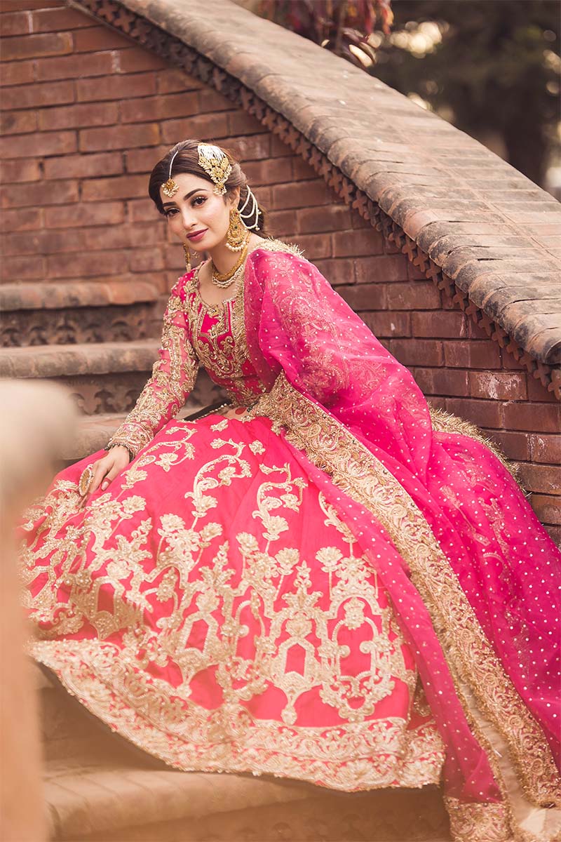 Shocking Pink Embroidered Raw Silk Lehnga Choli (3-Piece) - Image 2