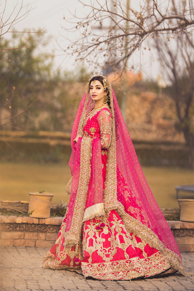 Shocking Pink Embroidered Raw Silk Lehnga Choli (3-Piece) - Image 3