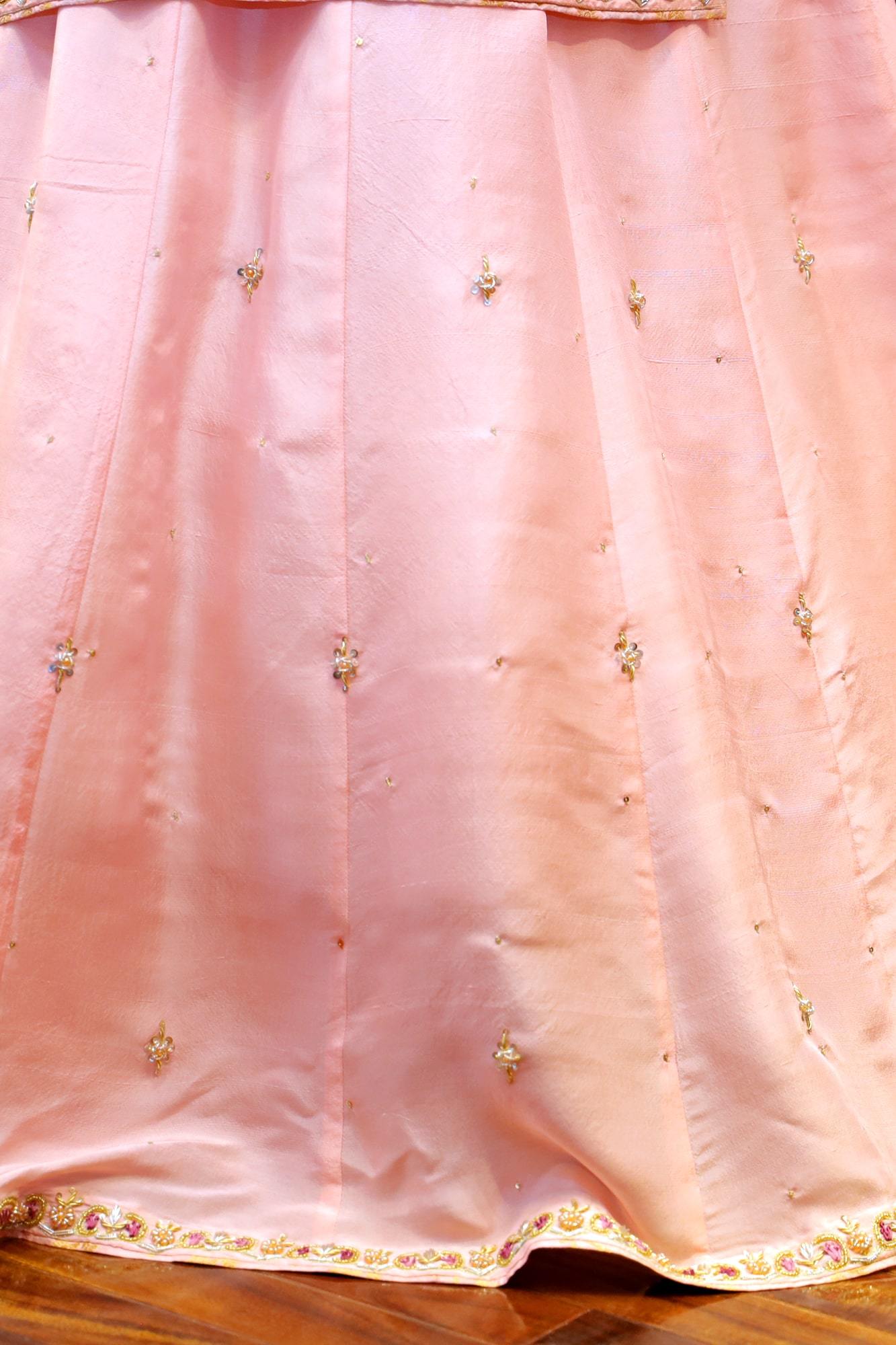 Pakistani Blush Pink Zardozi PK Raw Silk Bridal Lehenga (3-Piece) - Image 1