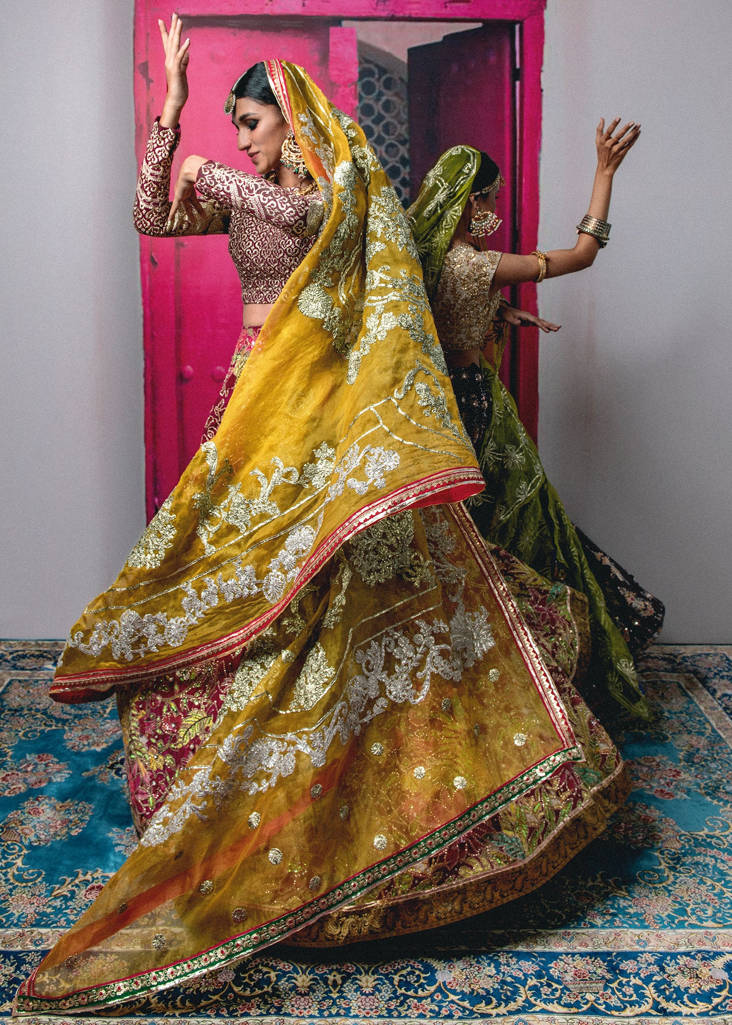 Magenta Embellished Raw Silk Lehenga (3-Piece) - Image 1