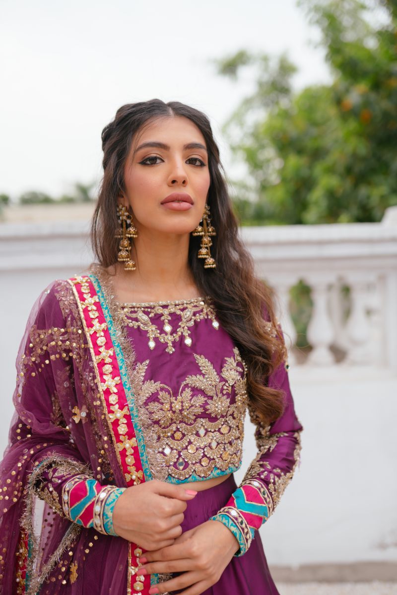 Magenta Embroidered Rod Silk Lehenga Choli (3-Piece) - Image 2