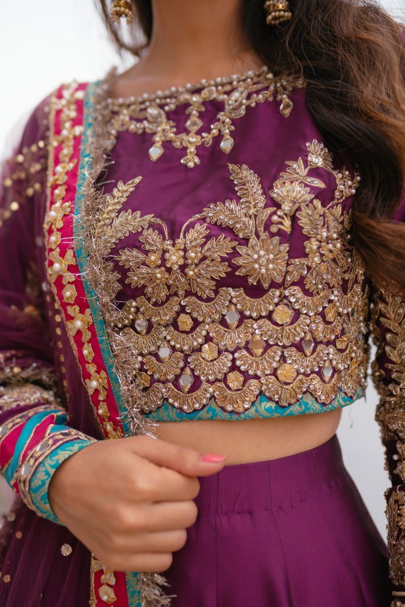 Magenta Embroidered Rod Silk Lehenga Choli (3-Piece) - Image 3