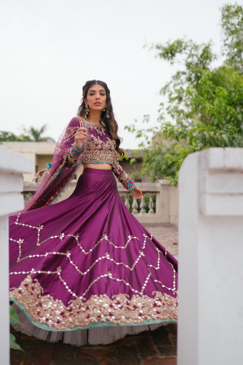 Magenta Embroidered Rod Silk Lehenga Choli (3-Piece) - Image 5