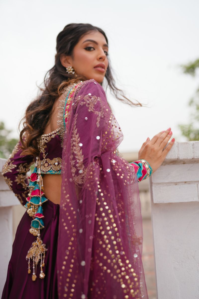 Magenta Embroidered Rod Silk Lehenga Choli (3-Piece) - Image 6