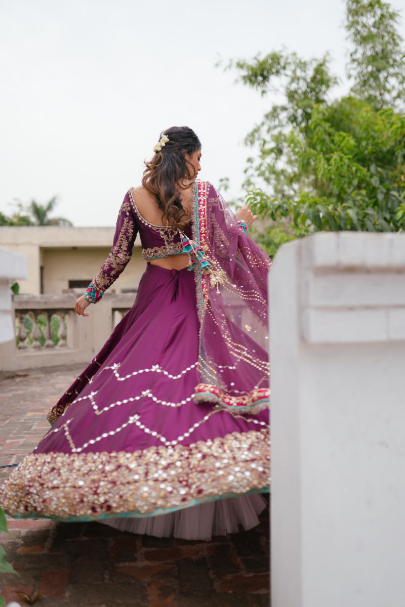 Magenta Embroidered Rod Silk Lehenga Choli (3-Piece) - Image 7