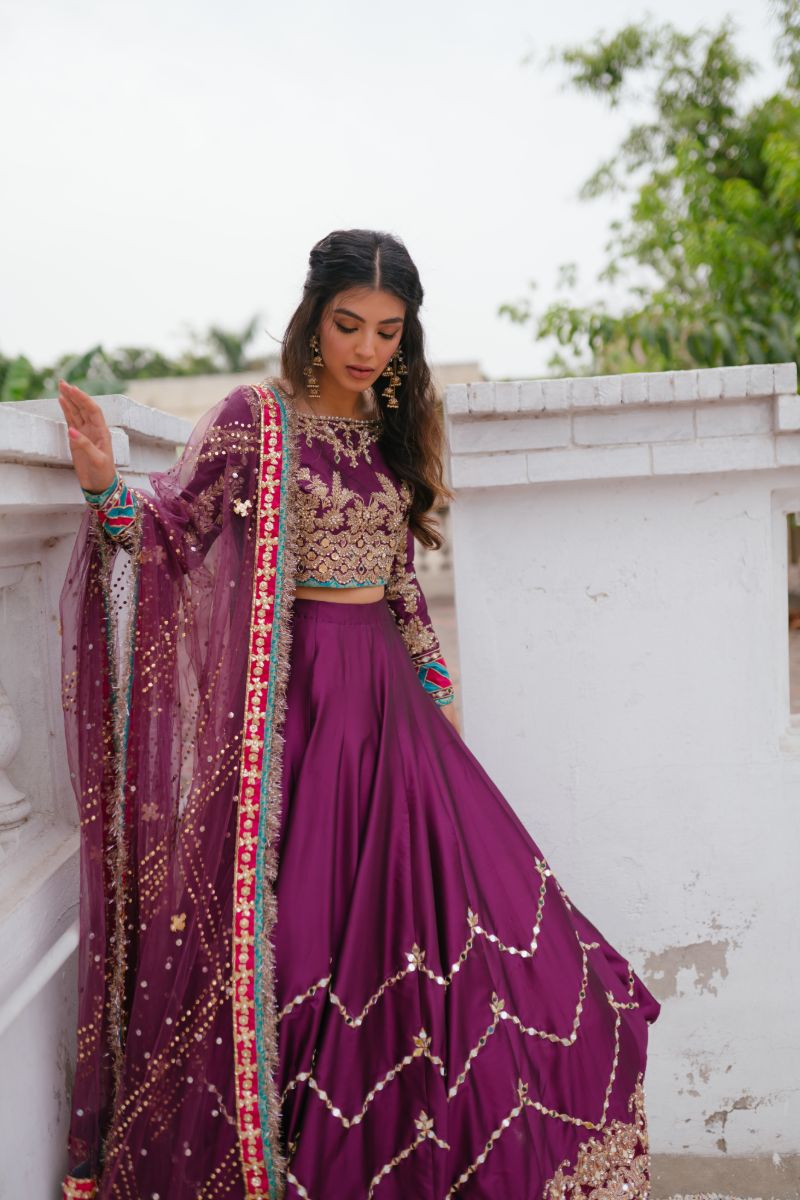 Magenta Embroidered Rod Silk Lehenga Choli (3-Piece) - Image 9