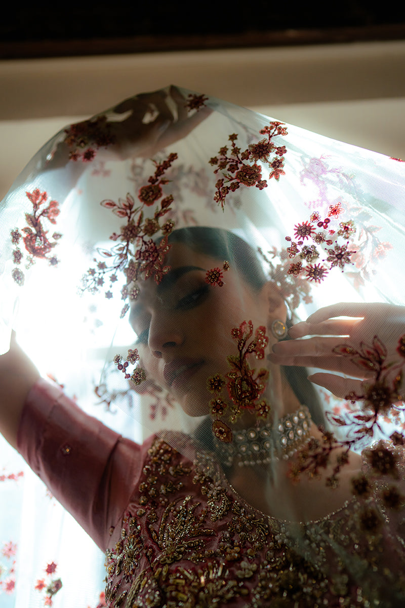 Pakistani Pink Embroidered Satin Zari Lehenga Set (3-Piece) - Image 4