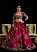 Deep Pink Hand-Embellished Satin Silk Lehenga Choli (3-Piece) - Image 3