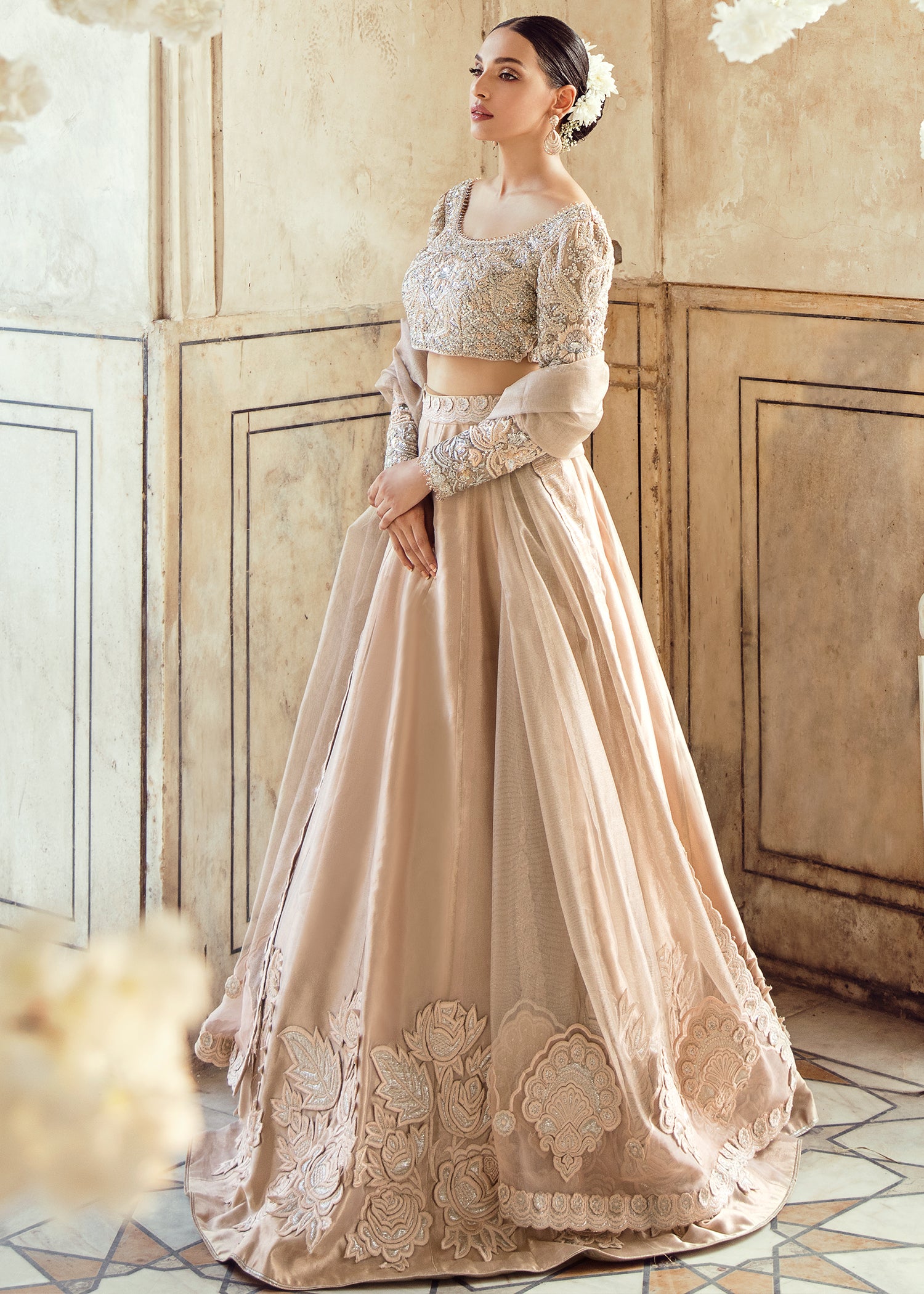 Dusty Rose Embellished Satin-Silk Lehenga (3-Piece) - Image 2