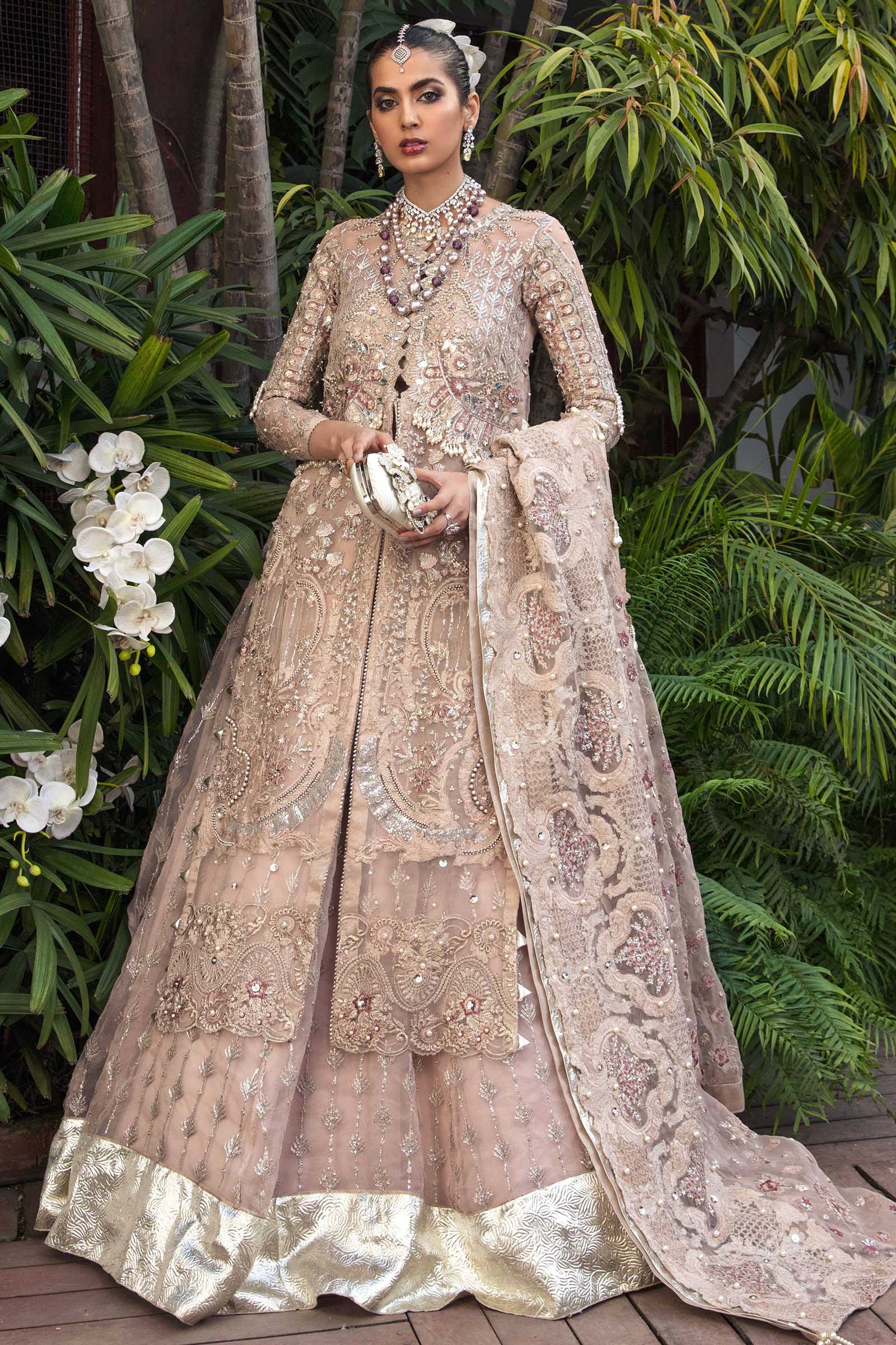 Pakistani Powder Pink 3D Embroidered Semi-Organza Lehnga (3-Piece) - Image 1