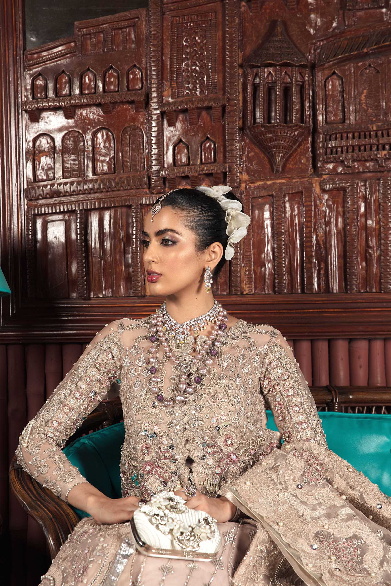 Pakistani Powder Pink 3D Embroidered Semi-Organza Lehnga (3-Piece) - Image 7