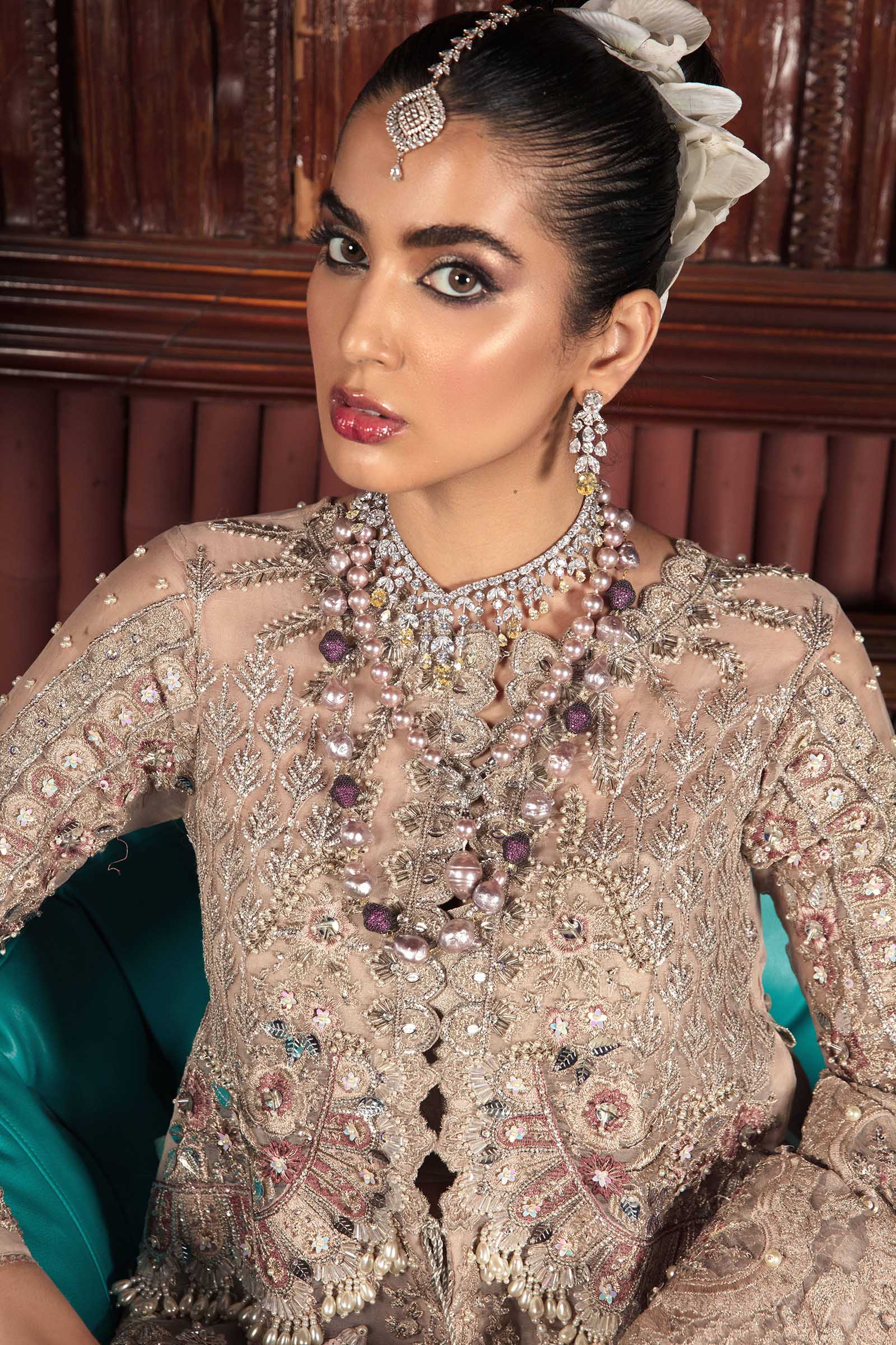 Pakistani Powder Pink 3D Embroidered Semi-Organza Lehnga (3-Piece) - Image 8