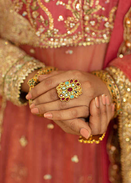 Watermelon Pink Zardozi Organza Bridal Lehenga (3-Piece) - Image 3