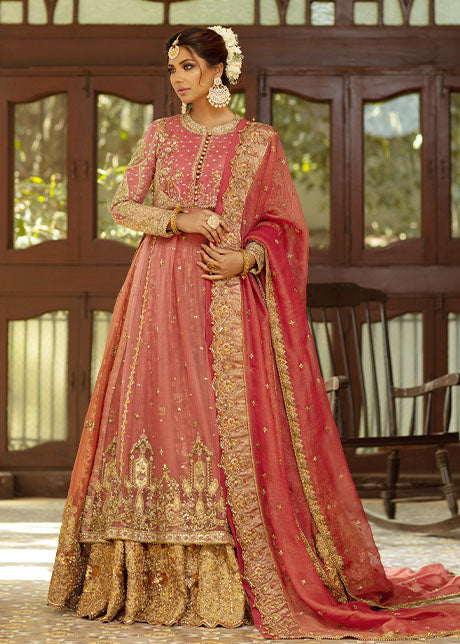 Watermelon Pink Zardozi Organza Bridal Lehenga (3-Piece) - Image 7