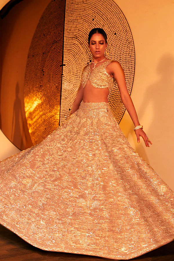 Pakistani Ash Pink Hand-Embellished Silk-Blend Lehenga (3-Piece) - Image 1