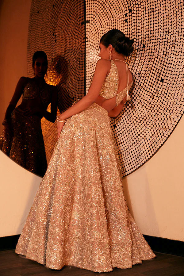 Pakistani Ash Pink Hand-Embellished Silk-Blend Lehenga (3-Piece) - Image 11