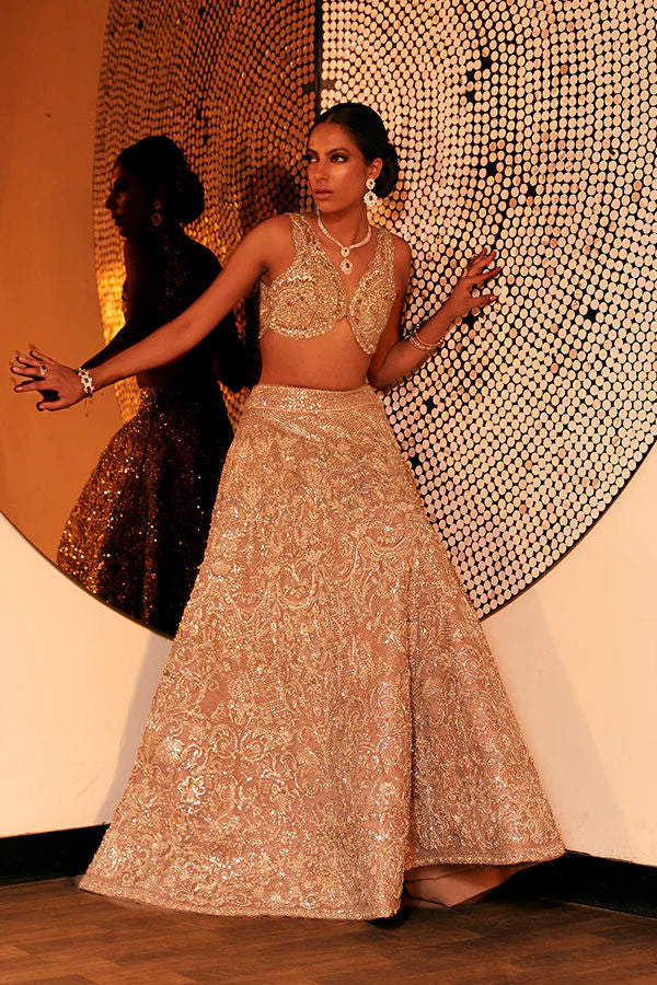 Pakistani Ash Pink Hand-Embellished Silk-Blend Lehenga (3-Piece) - Image 15