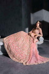 Pakistani Blush Pink Embellished Net Silk-Blend Bridal Lehenga (3-Piece) - Image 10