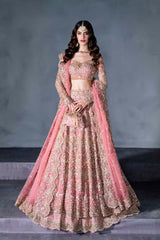 Pakistani Blush Pink Embellished Net Silk-Blend Bridal Lehenga (3-Piece) - Image 2