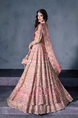 Pakistani Blush Pink Embellished Net Silk-Blend Bridal Lehenga (3-Piece) - Image 3