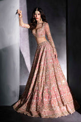 Pakistani Blush Pink Embellished Net Silk-Blend Bridal Lehenga (3-Piece) - Image 7