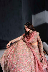 Pakistani Blush Pink Embellished Net Silk-Blend Bridal Lehenga (3-Piece) - Image 9