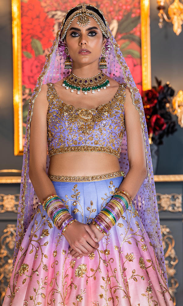 Pakistani Pastel Ombre Embroidered Silk-Blend Lehenga (3-Piece) - Image 5