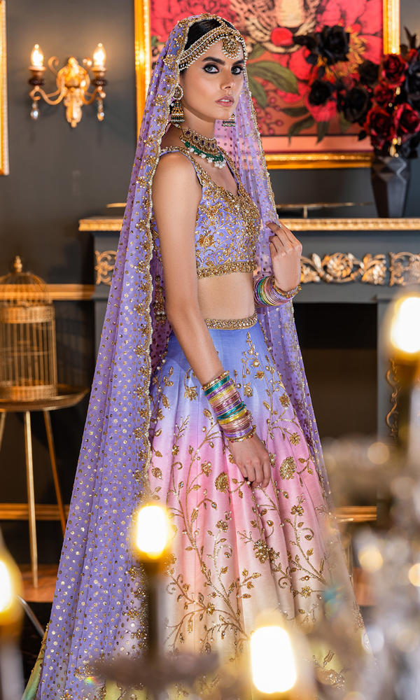 Pakistani Pastel Ombre Embroidered Silk-Blend Lehenga (3-Piece) - Image 6
