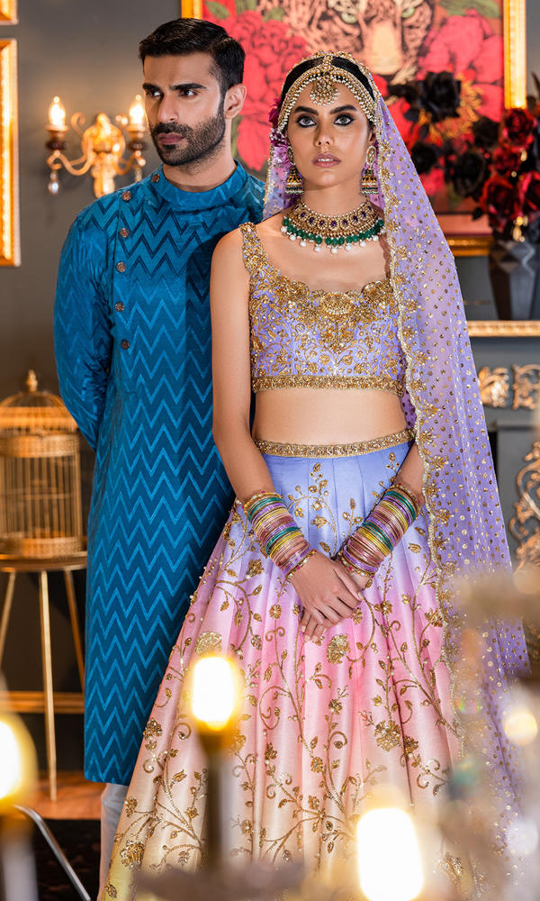 Pakistani Pastel Ombre Embroidered Silk-Blend Lehenga (3-Piece) - Image 8