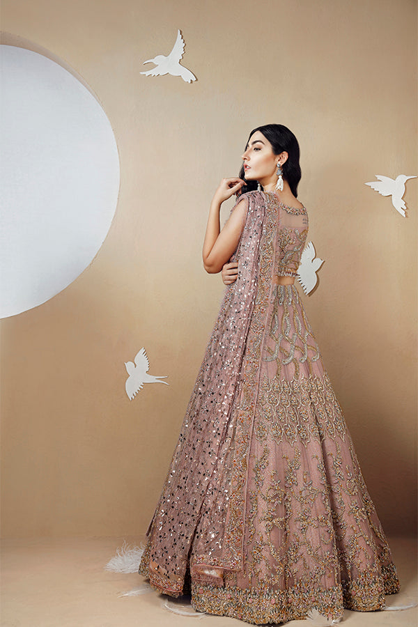 Pakistani Dusty Rose Embroidered Silk-Blend Lehenga Choli (3-Piece) - Image 3