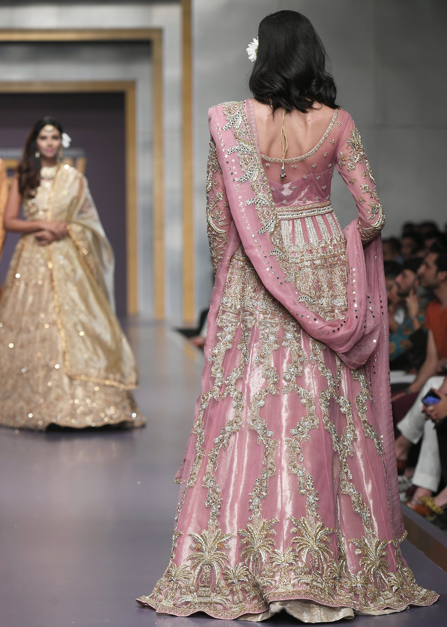 Pakistani Dusty Pink Embellished Silk Blend Bridal Lehenga (3-Piece) - Image 3