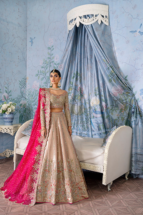 Salmon Pink Embellished Net Silk Lehenga Choli (3-Piece) - Image 2