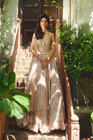 Blush Pink Embellished Silk-Blend Lehenga Choli (3-Piece) - Image 2