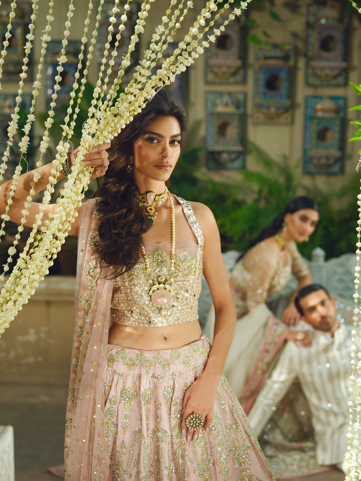 Blush Pink Embellished Silk-Blend Lehenga Choli (3-Piece) - Image 6