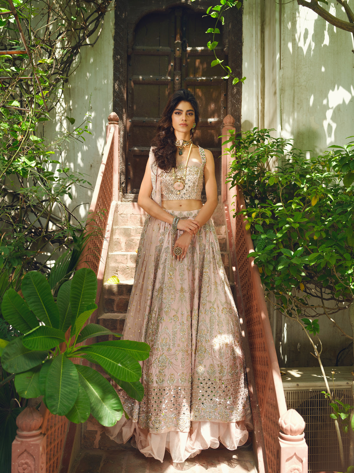 Blush Pink Embellished Silk-Blend Lehenga Choli (3-Piece) - Image 7