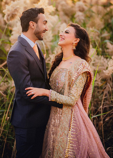 Dusty Pink Gold Embellished Silk-Blend Bridal Lehenga (3-Piece) - Image 2