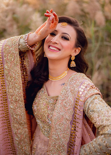 Dusty Pink Gold Embellished Silk-Blend Bridal Lehenga (3-Piece) - Image 7