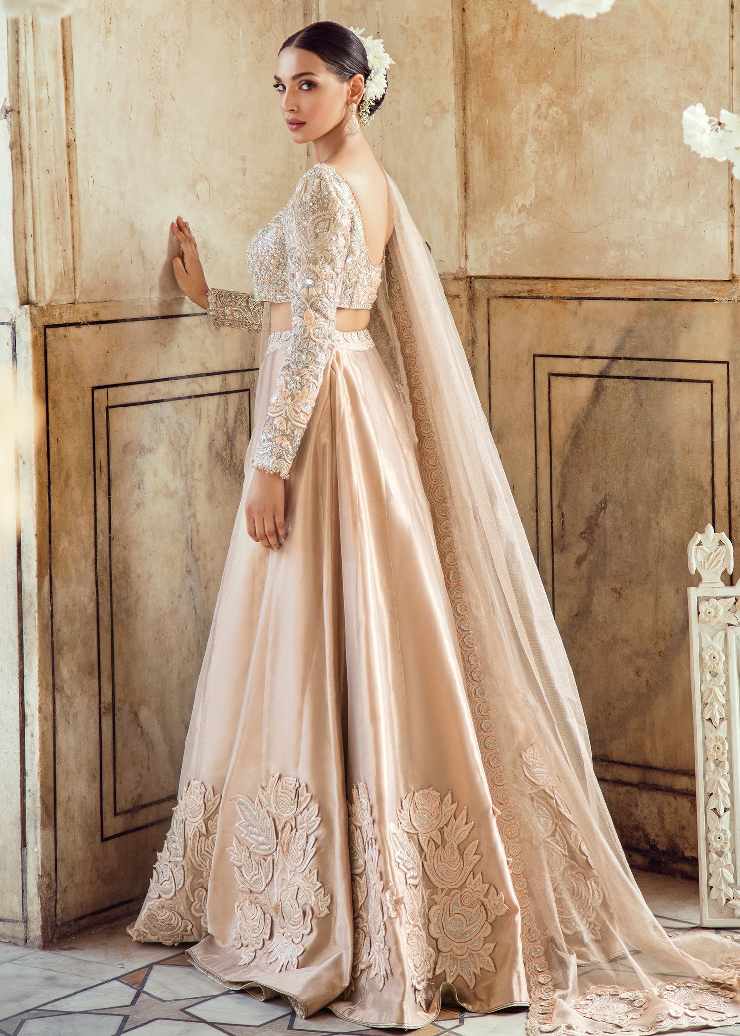 Dusty Rose Embellished Silk-Blend Lehenga (3-Piece) - Image 3