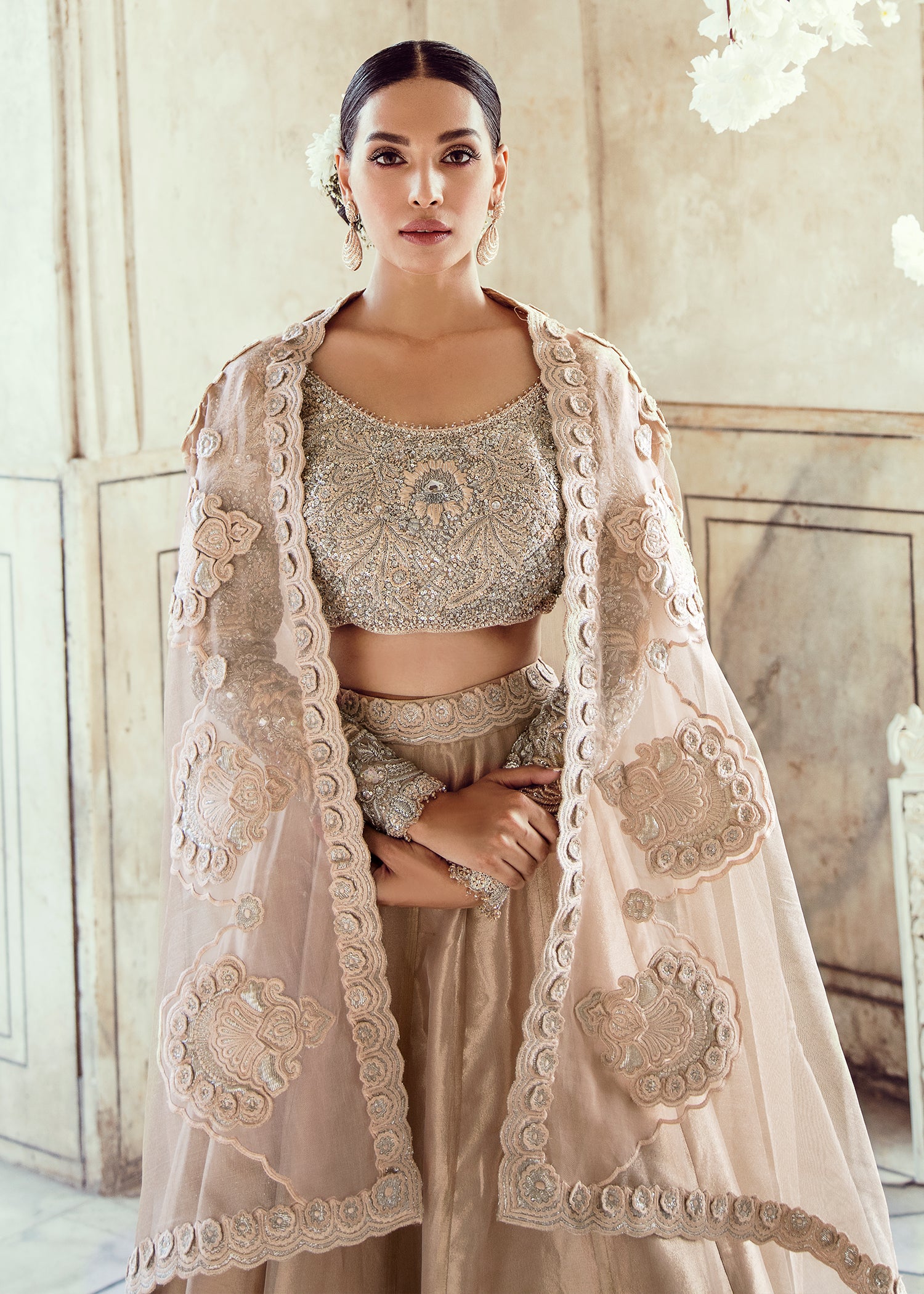 Dusty Rose Embellished Silk-Blend Lehenga (3-Piece) - Image 4