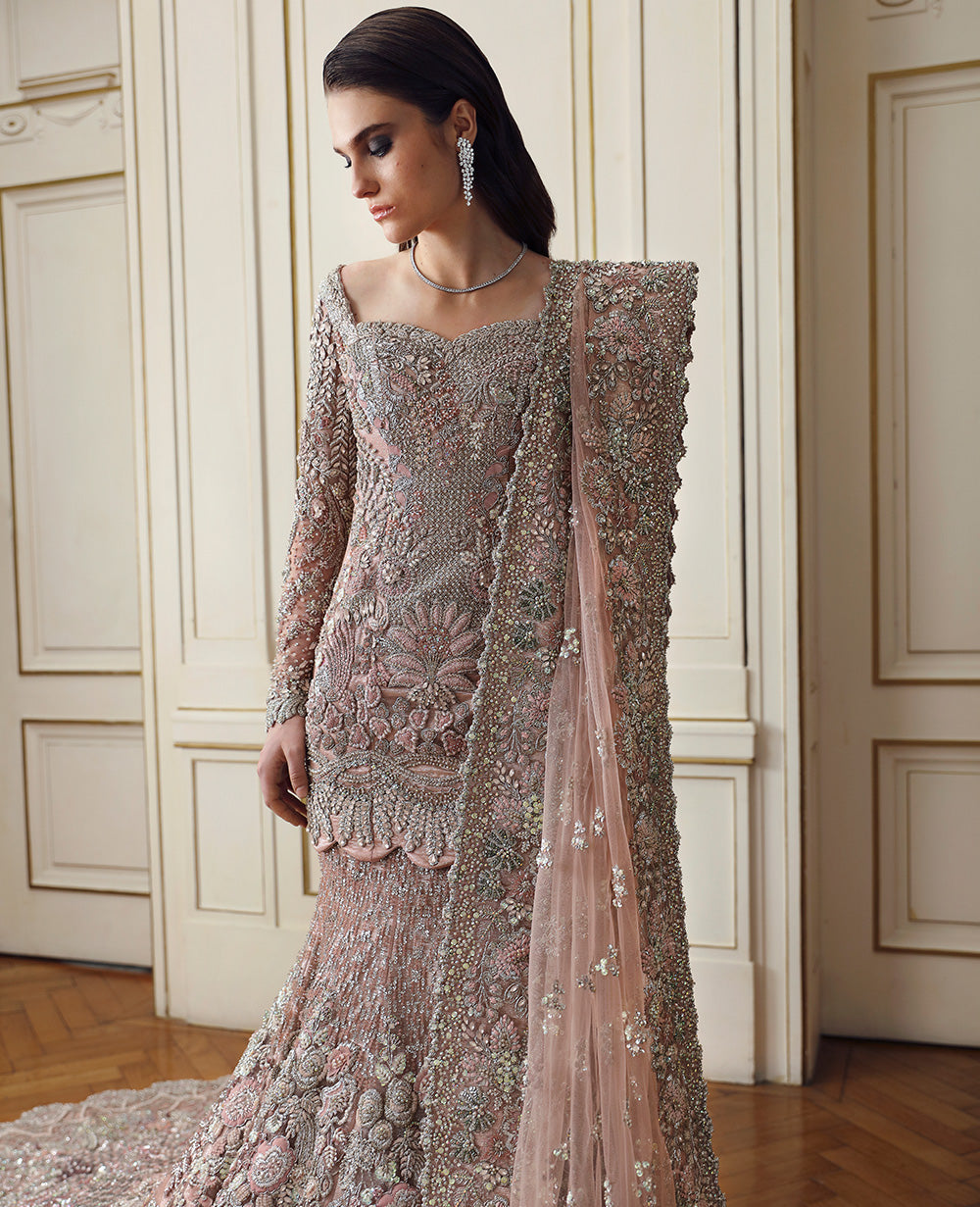 Blush Pink Embellished Silk-Blend Mermaid Lehenga (3-Piece) - Image 4