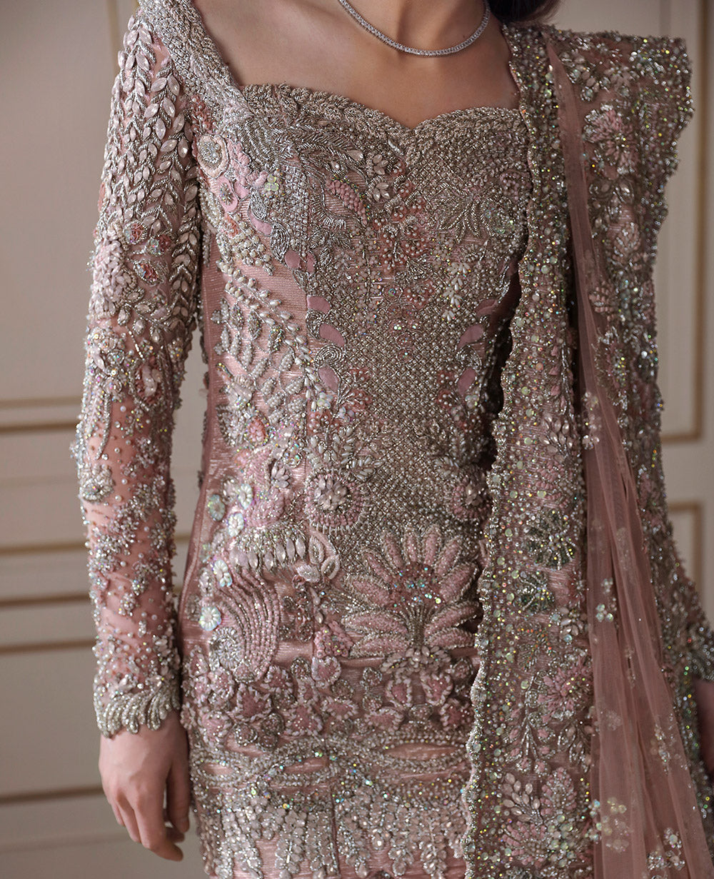 Blush Pink Embellished Silk-Blend Mermaid Lehenga (3-Piece) - Image 6