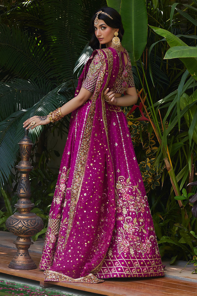 Hot Magenta Embellished Silk-Blend Lehenga Choli (3-Piece) - Image 3