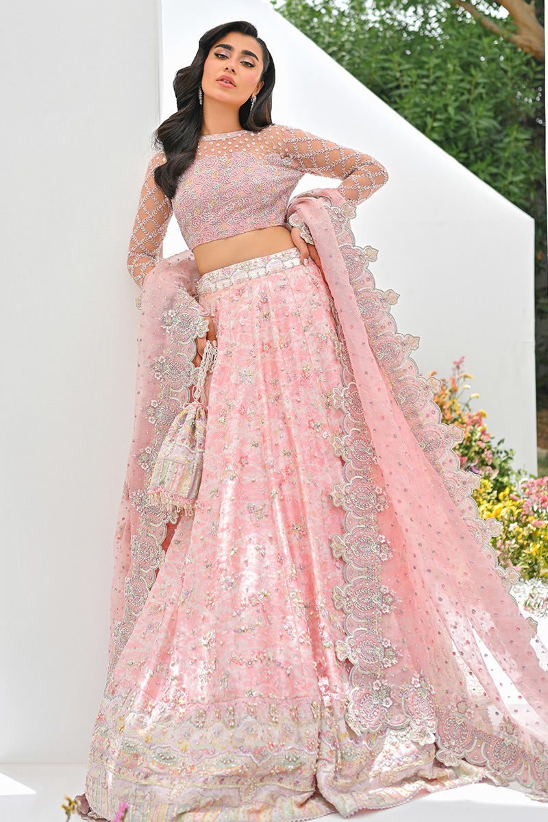 Powder Pink Embellished Silk-Blend Lehenga Choli (3-Piece) - Image 2